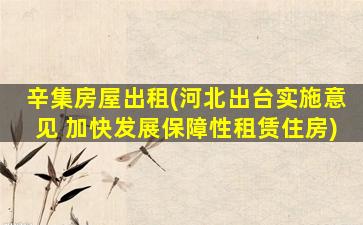 辛集房屋出租(河北出台实施意见 加快发展保障性租赁住房)
